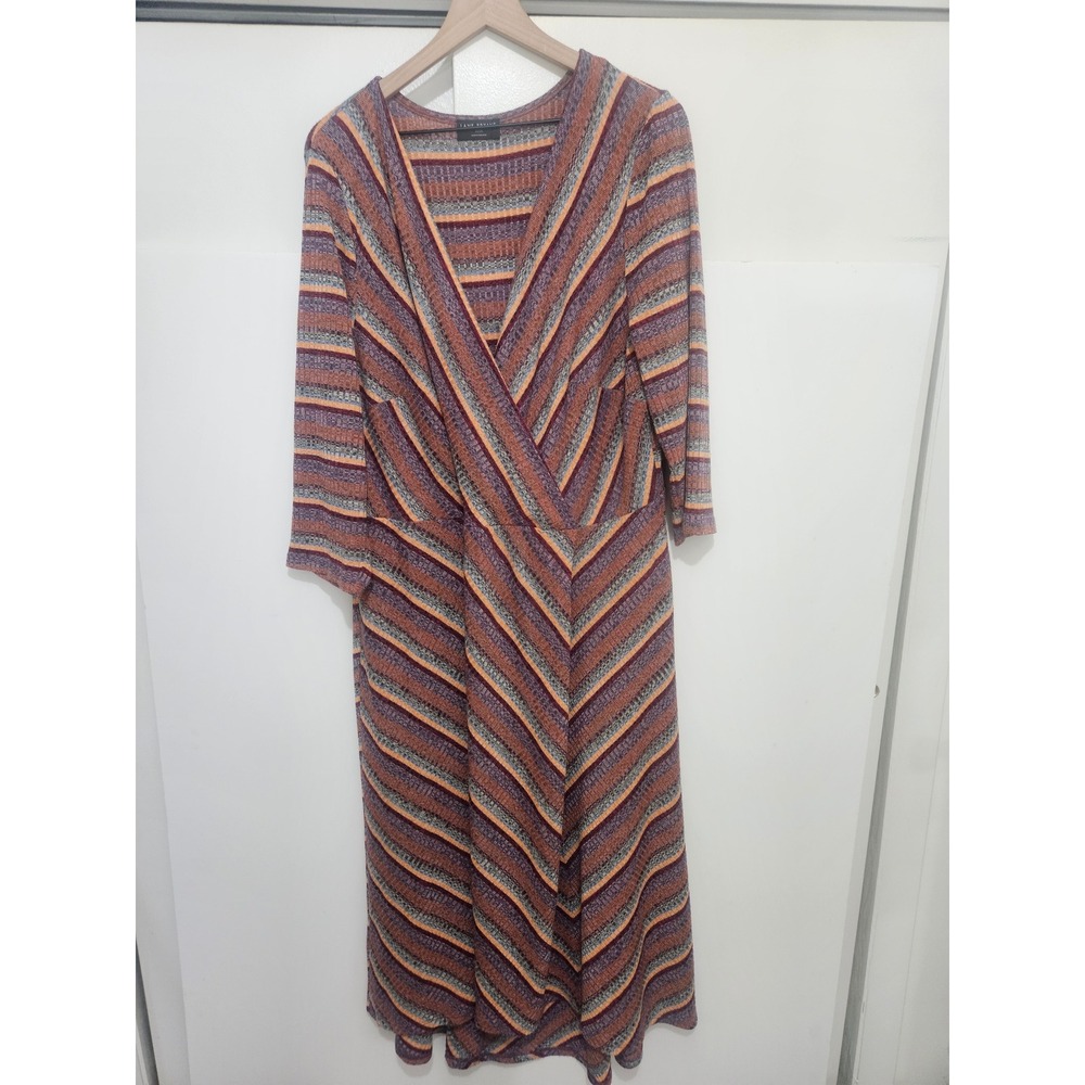 Lane Bryant Striped Faux Wrap Maxi Dress Multi-Color Ribbed Knit Plus Size 22/24